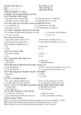 Đề kiểm tra 1 tiết Môn  Sinh học 6 Thời gian 45 phút